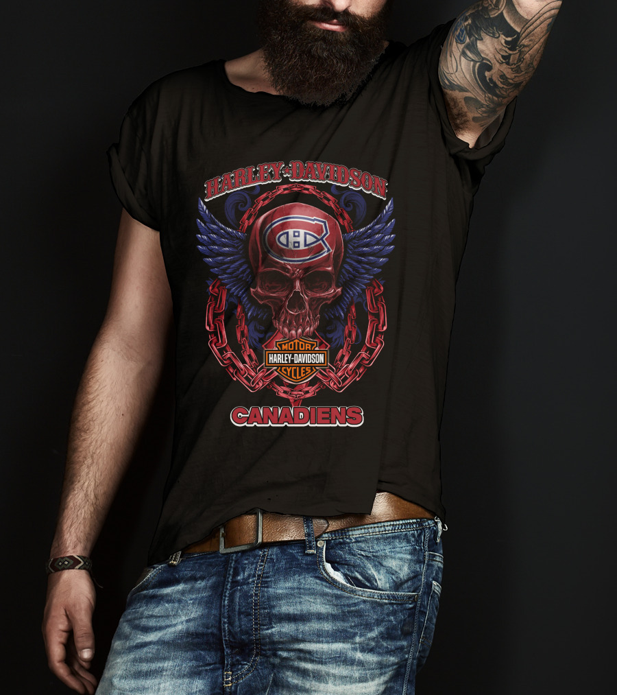 Harley Davidson Montreal Canadiens Nhl Skull Wings T-Shirt