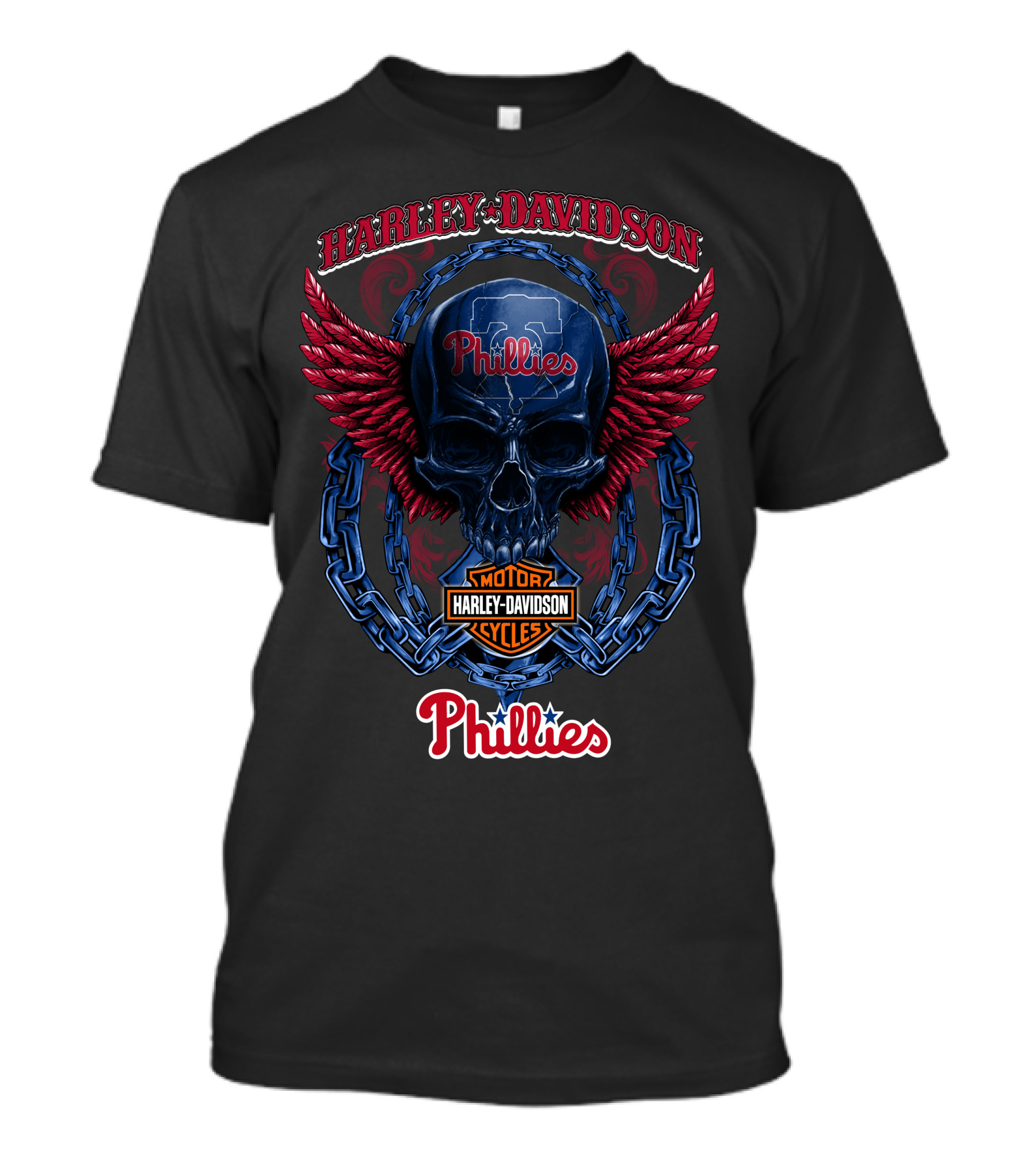 Harley Davidson Phillies Skull Wings Motor Cycles T-Shirt