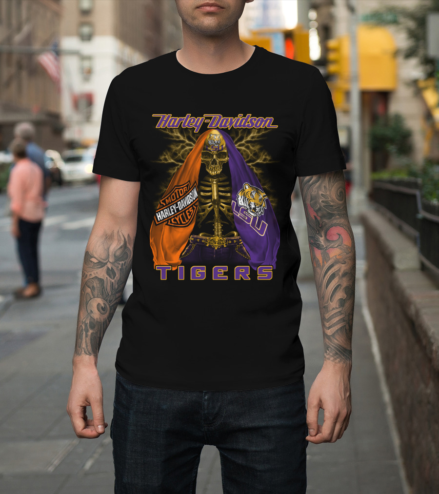 Harley Davidson Lsu Tigers Skeleton Motorcycles T-Shirt