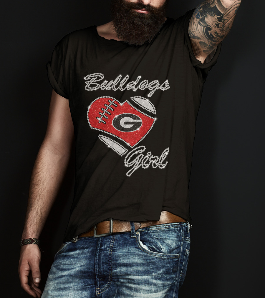 Georgia Bulldogs Girl Heart Football Bling T-Shirt