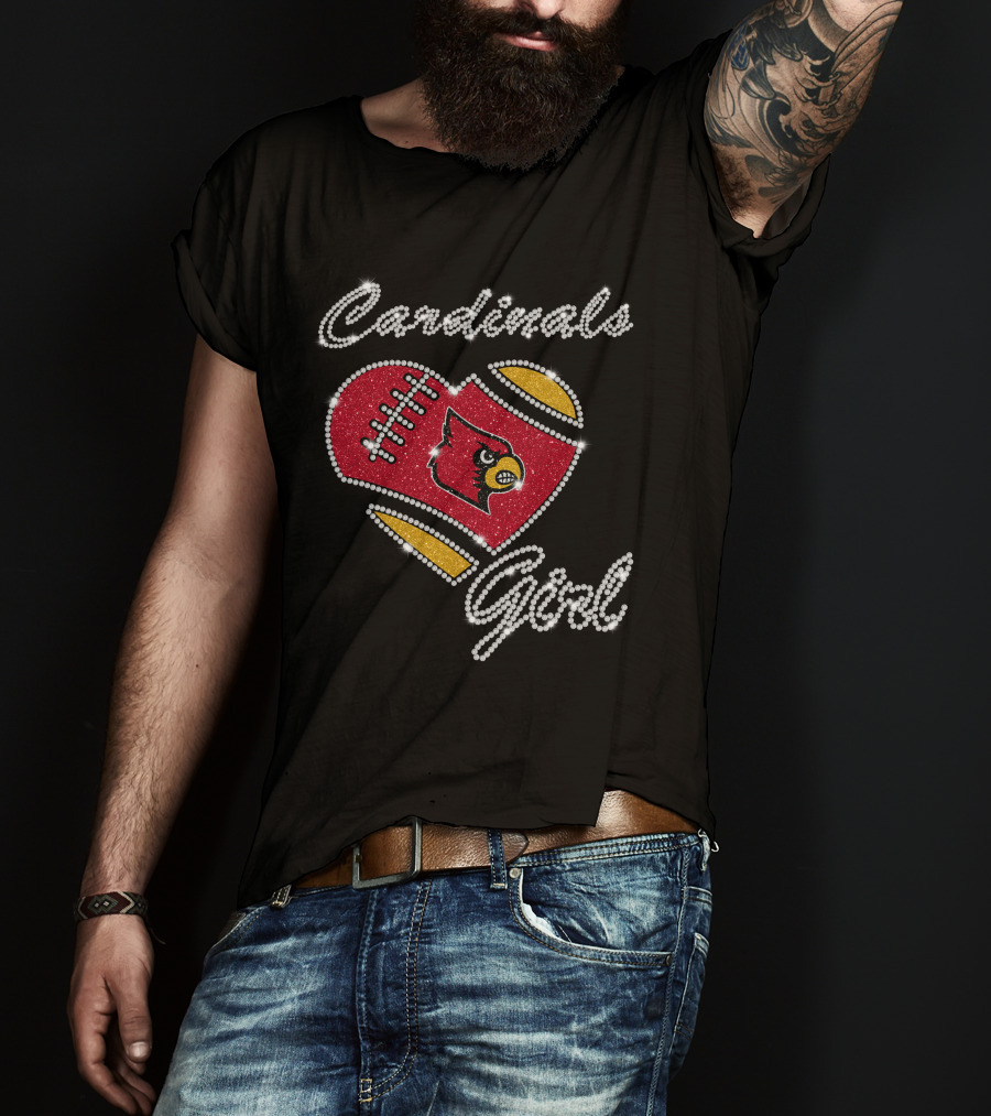 Cardinals Girl Louisville Cardinals Football Heart T-Shirt
