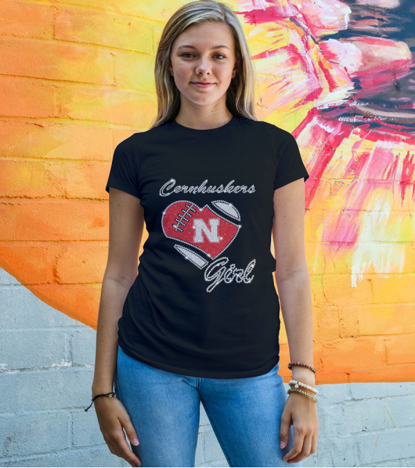 Nebraska Cornhuskers Girl Heart Football N T-Shirt