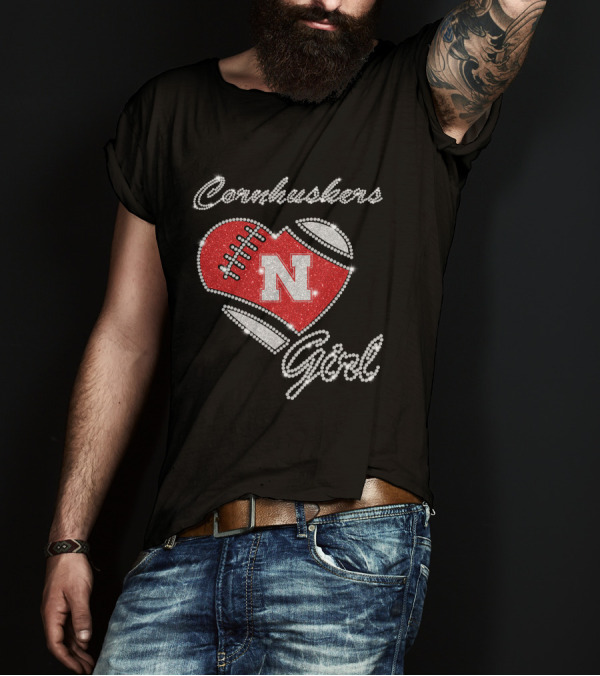 Nebraska Cornhuskers Girl Heart Football N T-Shirt