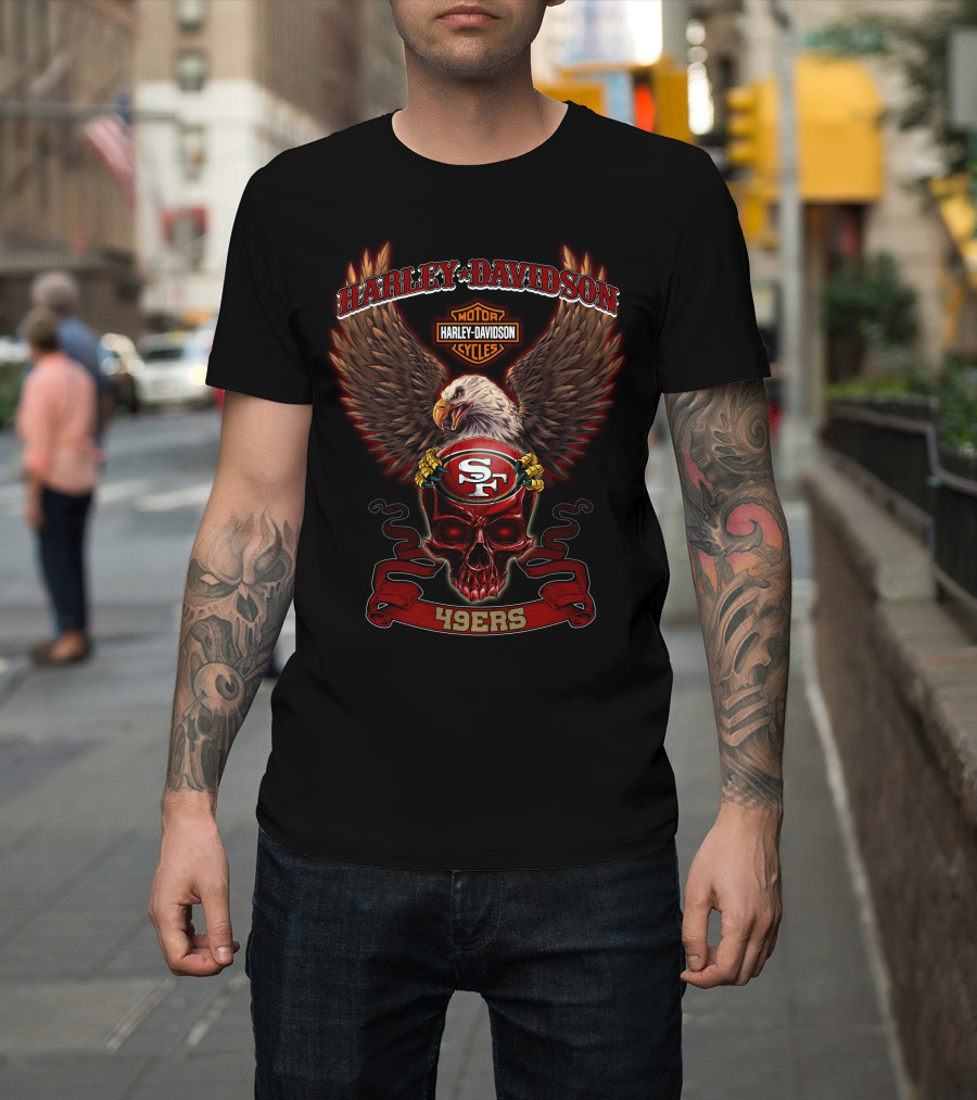 Harley Davidson Motor Cycles Sf 49ers Eagle And Skull T-Shirt