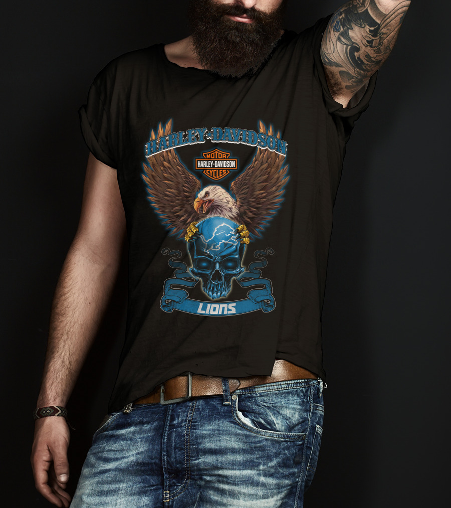 Harley Davidson Motor Cycles Eagle Lions Skull T-Shirt