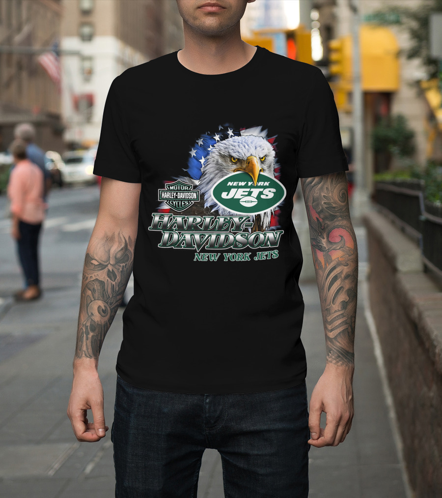 New York Jets Harley Davidson American Eagle Nfl T-Shirt