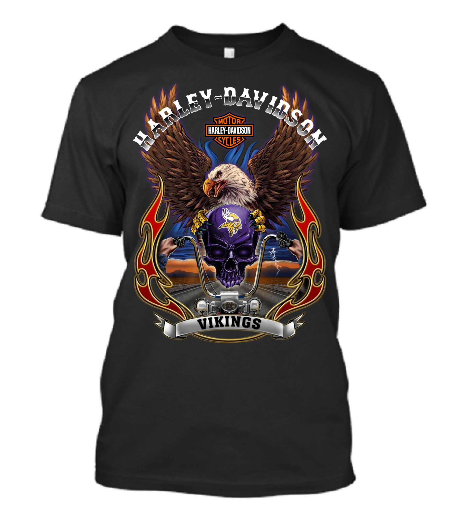 Harley Davidson Motor Cycles Vikings Minnesota Nfl Eagle Skull T-Shirt