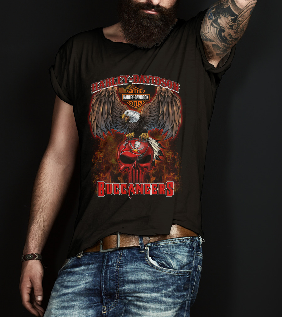 Harley Davidson Motor Cycles Eagle Skull Buccaneers Nfl T-Shirt