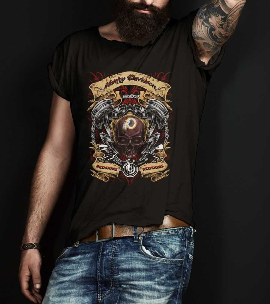 Harley Davidson Washington Redskins Motorcycle Skull T-Shirt