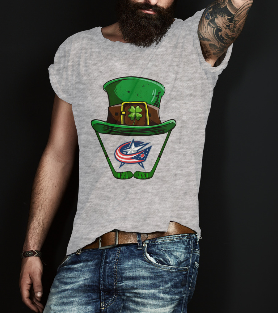 Columbus Blue Jackets St. Patrick's Day Shamrock Hat Hockey Sticks T-Shirt