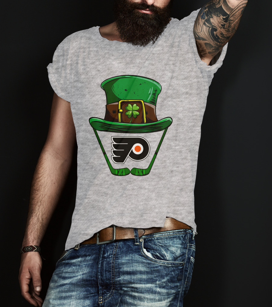 Philadelphia Flyers St. Patrick's Day Hockey Hat And Shamrock T-Shirt