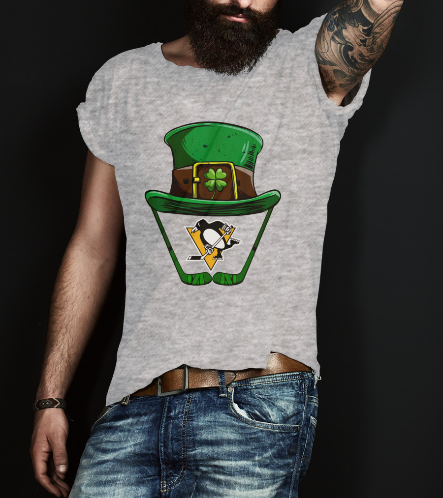Pittsburgh Penguins St. Patrick's Day Shamrock Hat Hockey T-Shirt