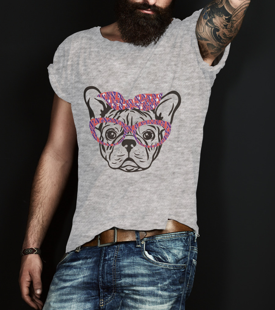 Bulldog With Northwestern Wildcats Pattern Glasses And Bow T-Shirt