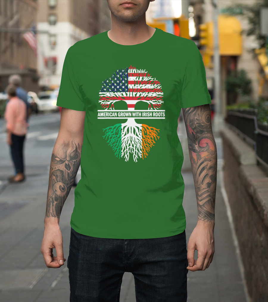 American Grown with Irish Roots Flag Tree T-Shirt