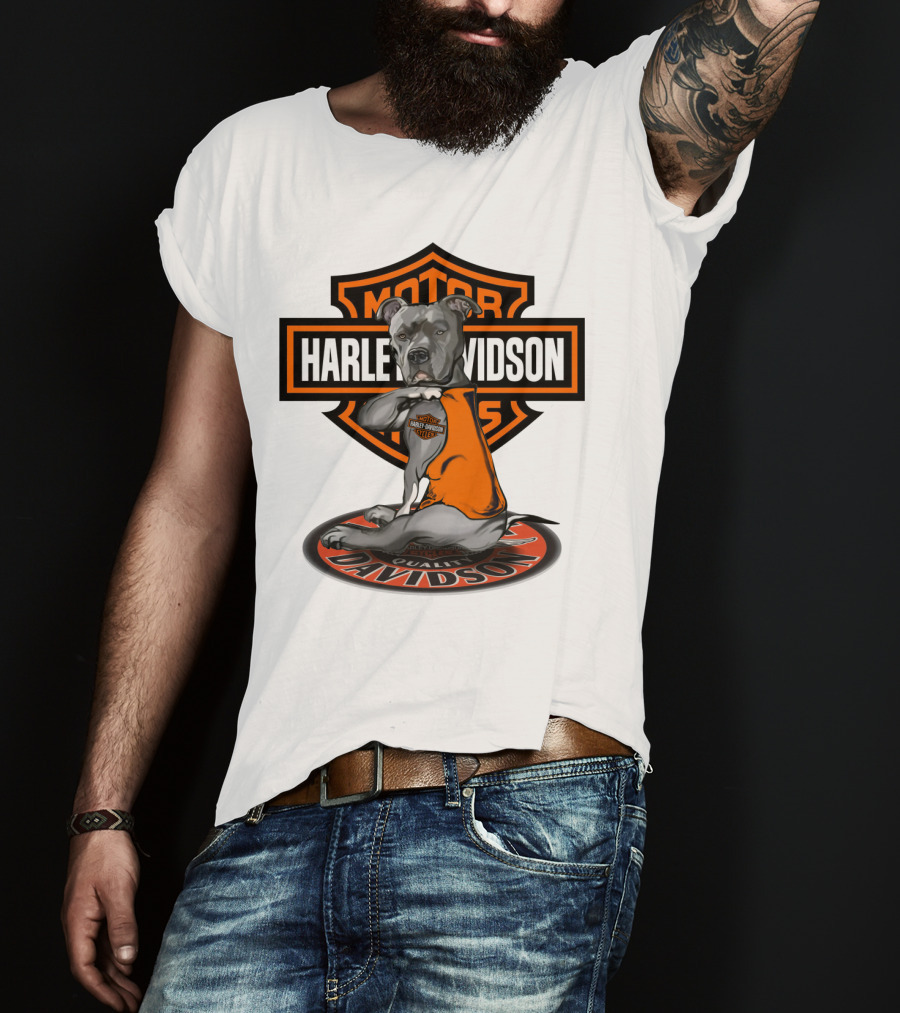 Harley Davidson Motor Cycles Pitbull Dog T-Shirt