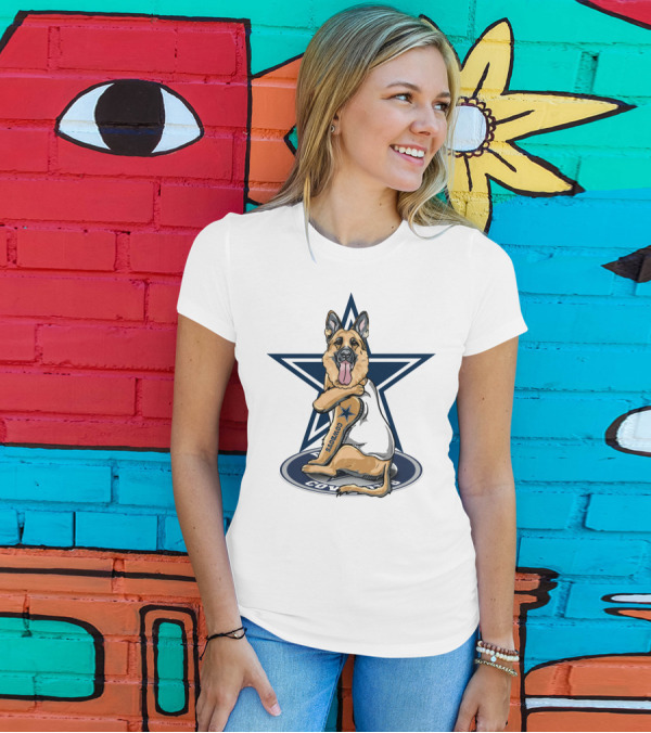 Cowboys Star With German Shepherd Football Fan Tattoo T-Shirt