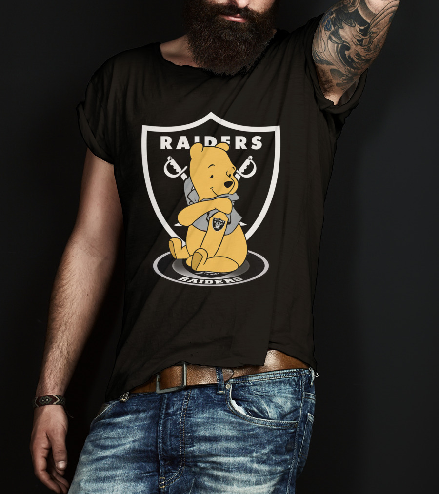 Pooh Hugging Raiders Football Emblem T-Shirt