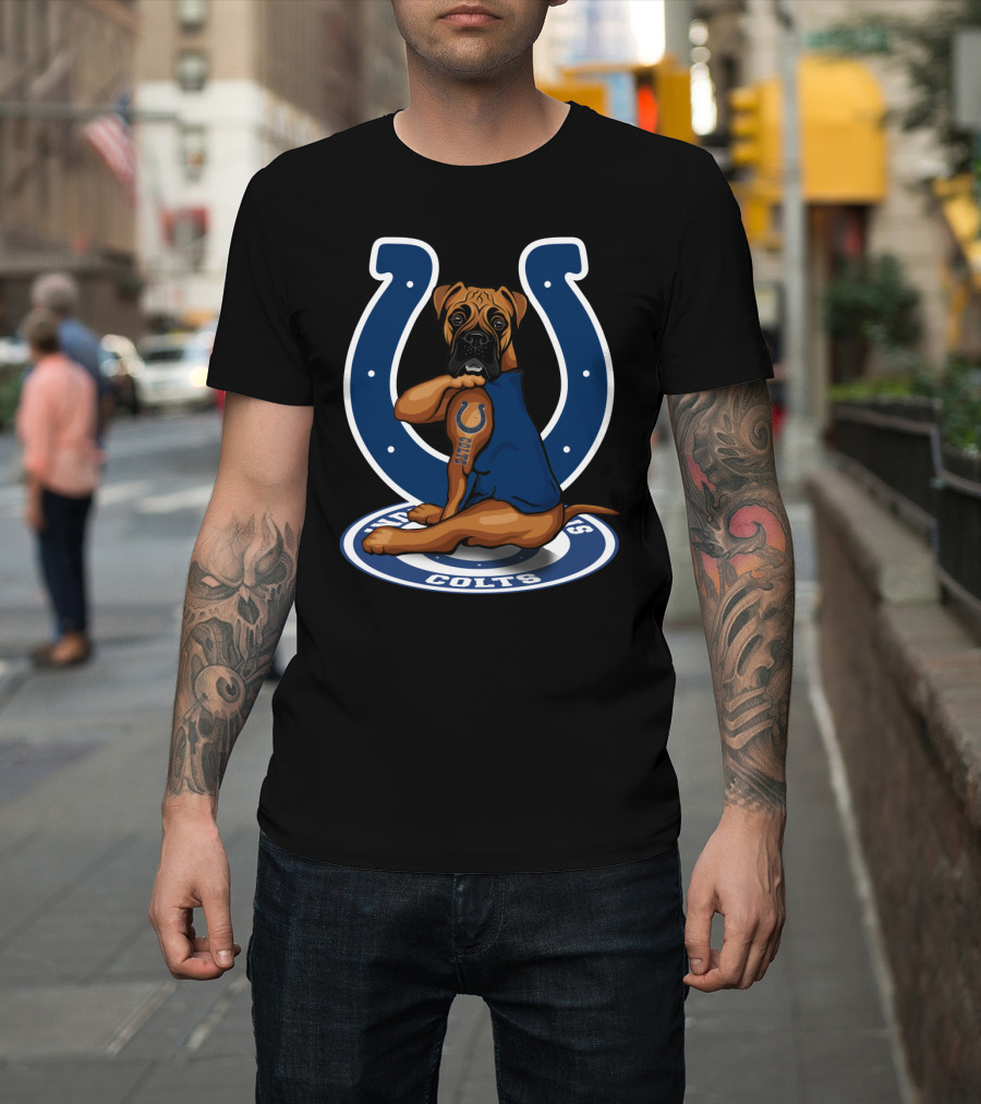 Boxer Colts Fan Dog with Horseshoe T-Shirt