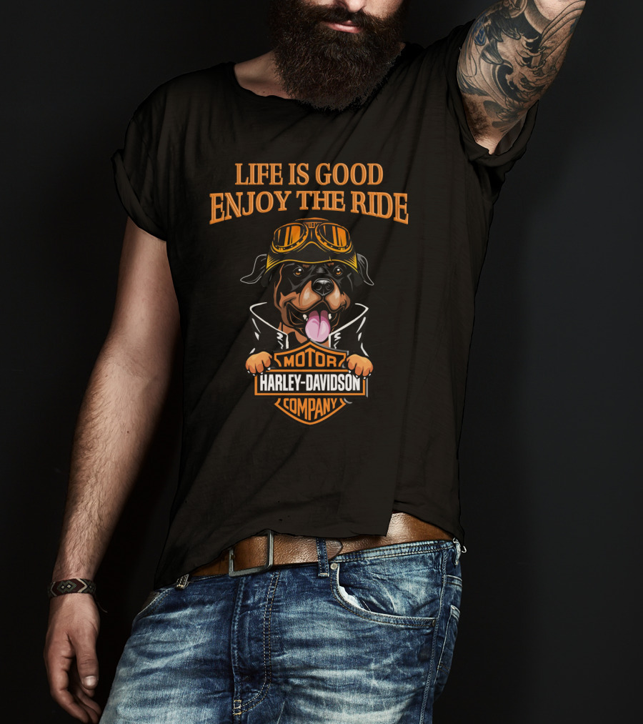 Life Is Good Enjoy The Ride Harley Davidson Rottweiler Motor Company T-Shirt