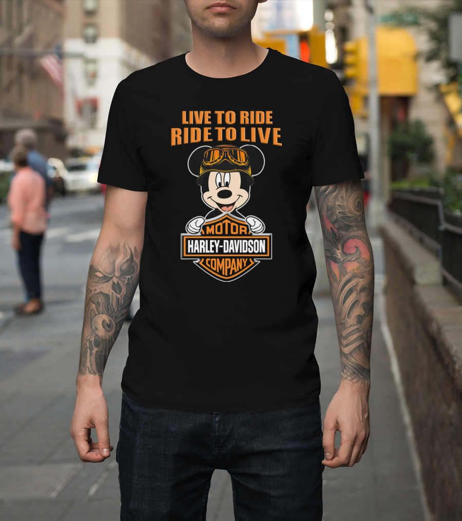 Live To Ride Ride To Live Harley Davidson Mickey Mouse Motor Company T-Shirt