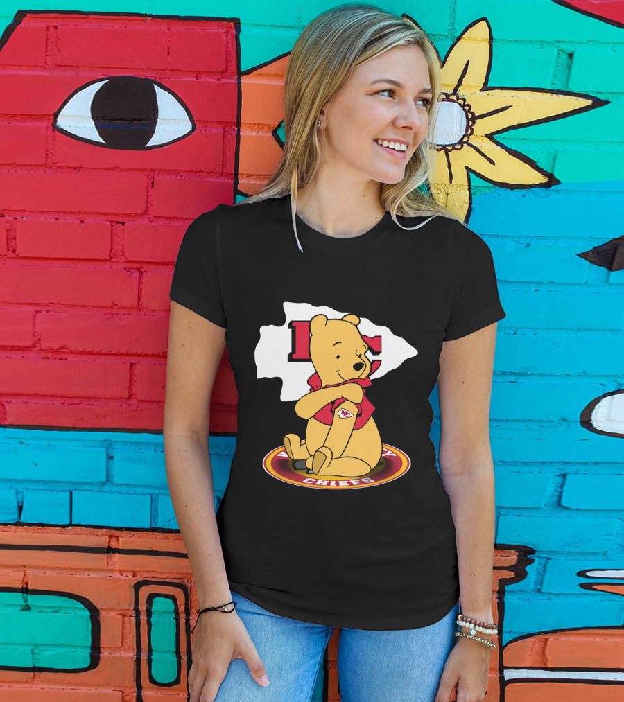 Pooh Character Chiefs KC Arrowhead Logo Circle T-Shirt