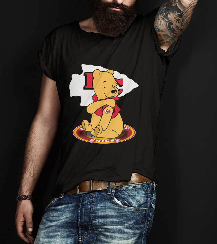 Pooh Character Chiefs KC Arrowhead Logo Circle T-Shirt