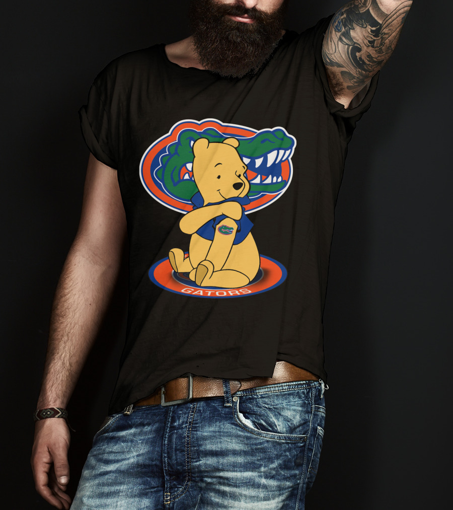 Pooh Wearing Florida Gators Blue Shirt With Gators Logo And Florida Gators Mascot T-Shirt