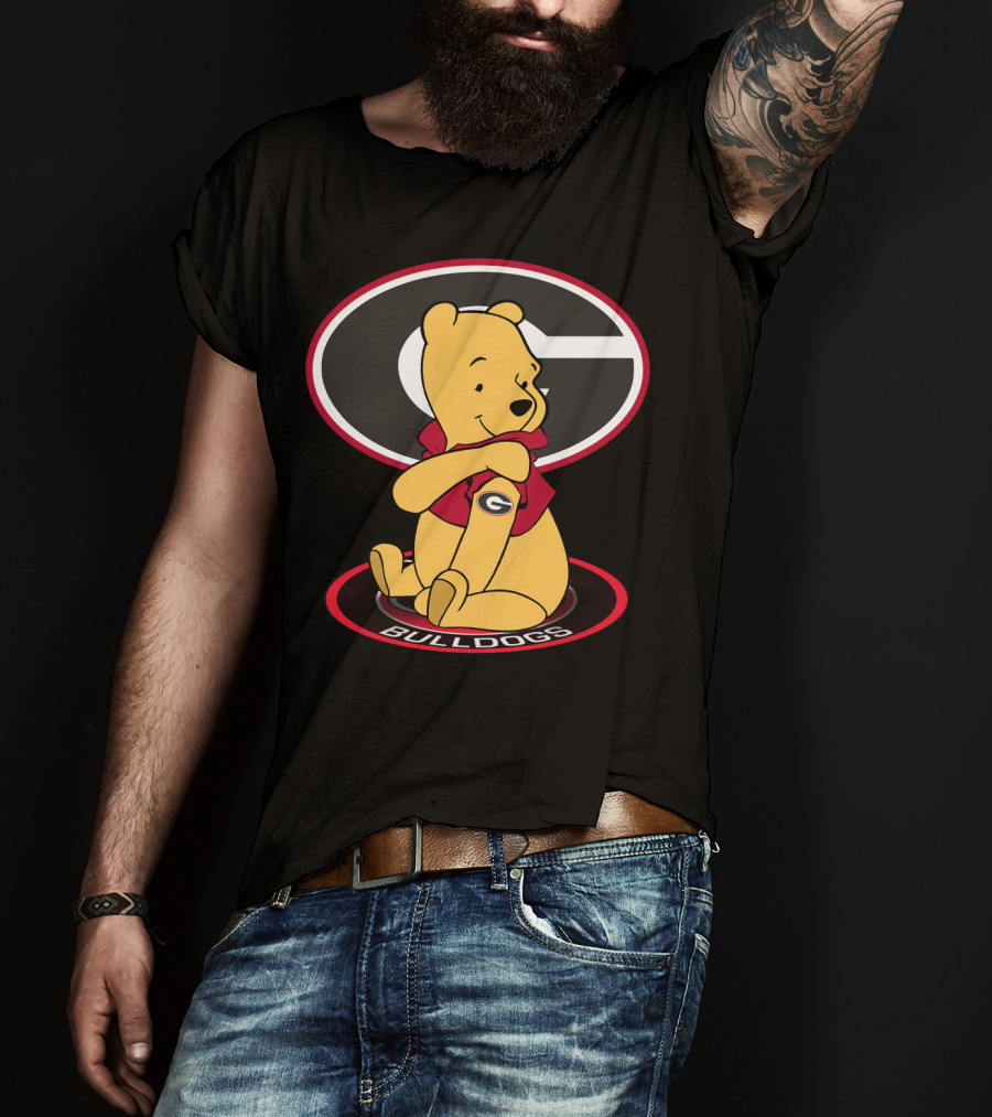 Winnie Pooh Georgia Bulldogs Fan With Logo And Jacket T-Shirt