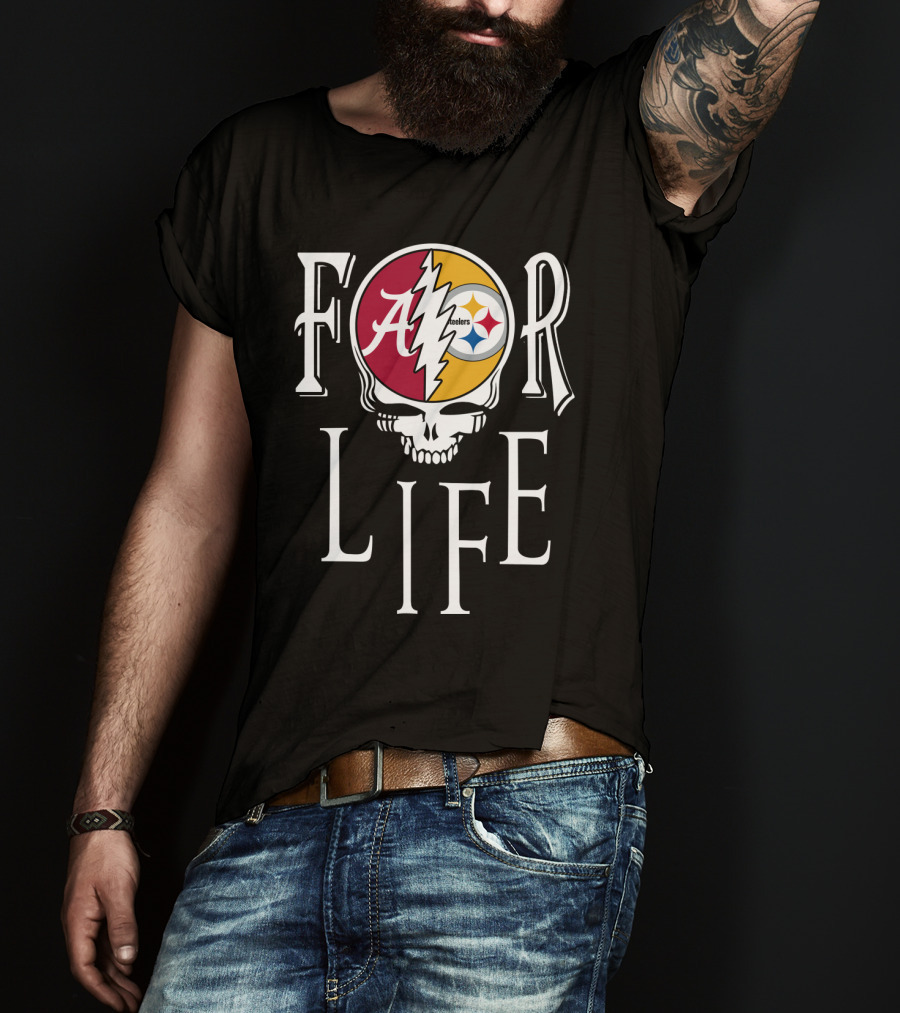 For Life Alabama Crimson Tide Steelers Grateful Dead Skull T-Shirt