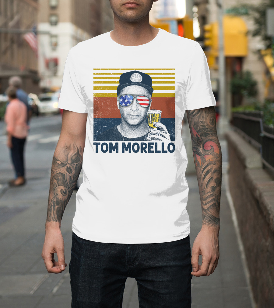 Tom Morello American Flag Sunglasses and Beer T-Shirt