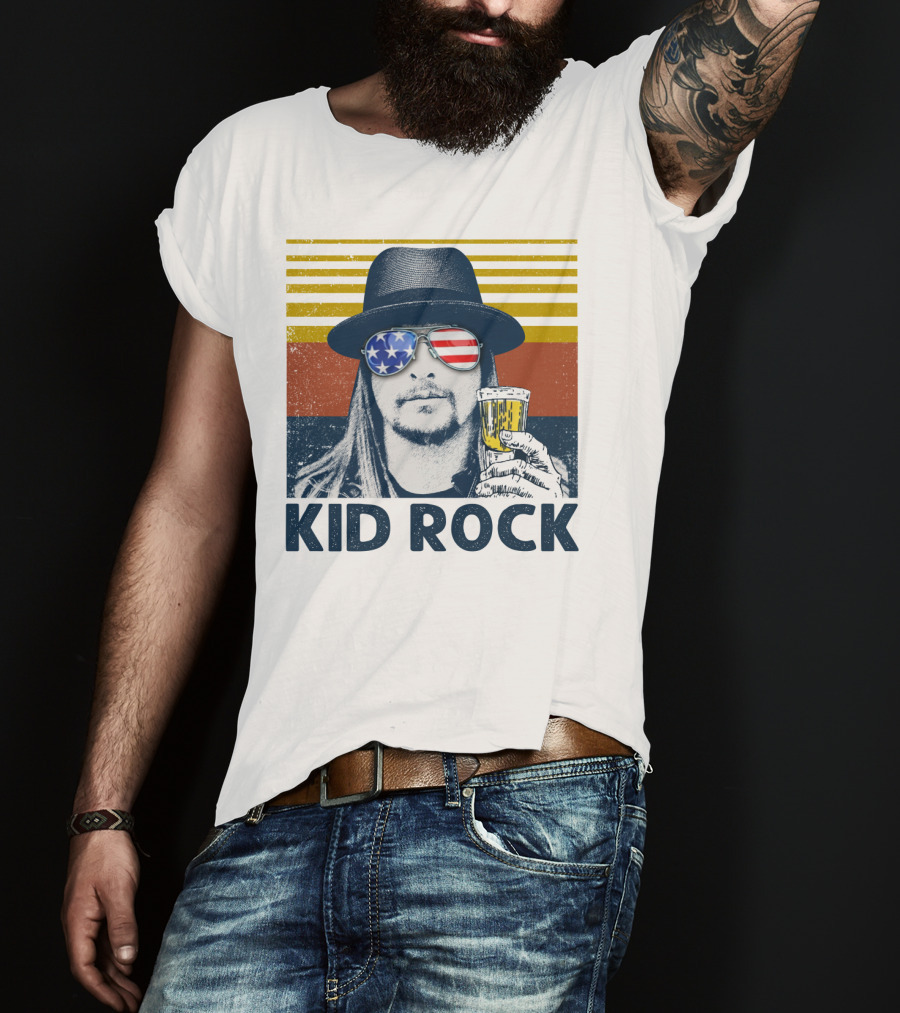 Kid Rock Stars And Stripes Sunglasses Man Holding Beer T-Shirt