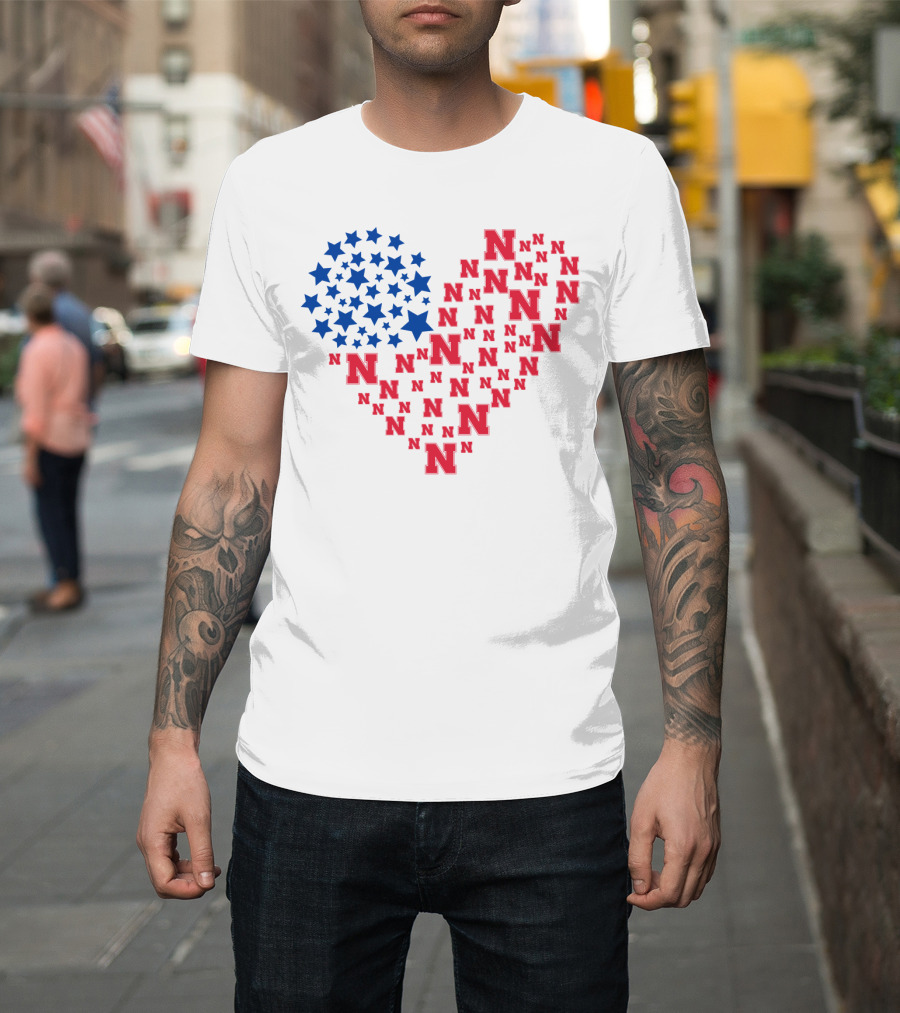 Heartflag Ncaa 19 Nebraska Red N Blue Stars T-Shirt