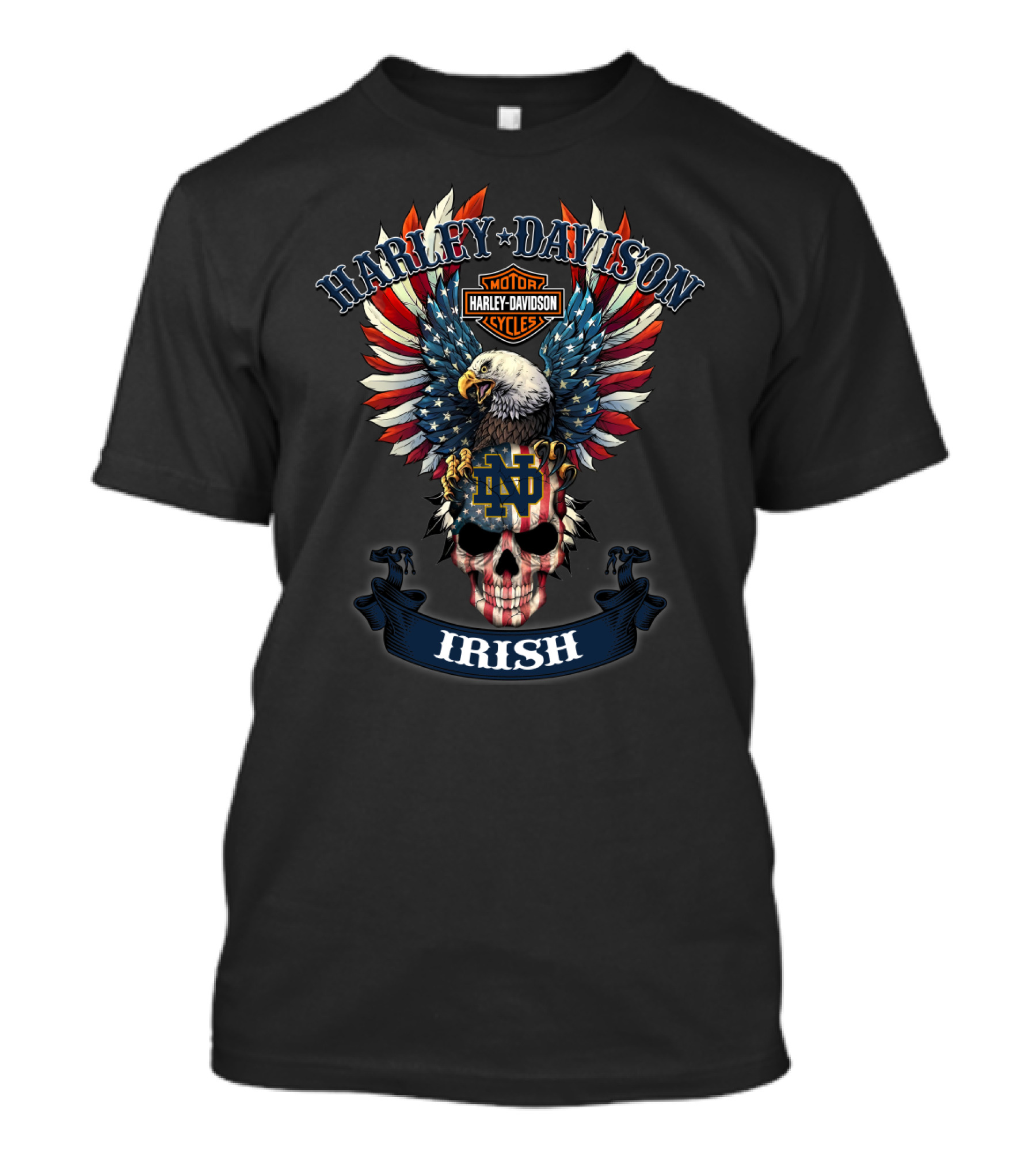 Harley Davidson Motor Cycles Notre Dame Irish Eagle Skull T-Shirt
