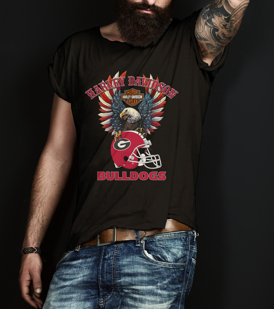 Harley Davidson Motorcycles Bulldogs Ncaa Georgia Football Helmet Eagle Wings T-Shirt