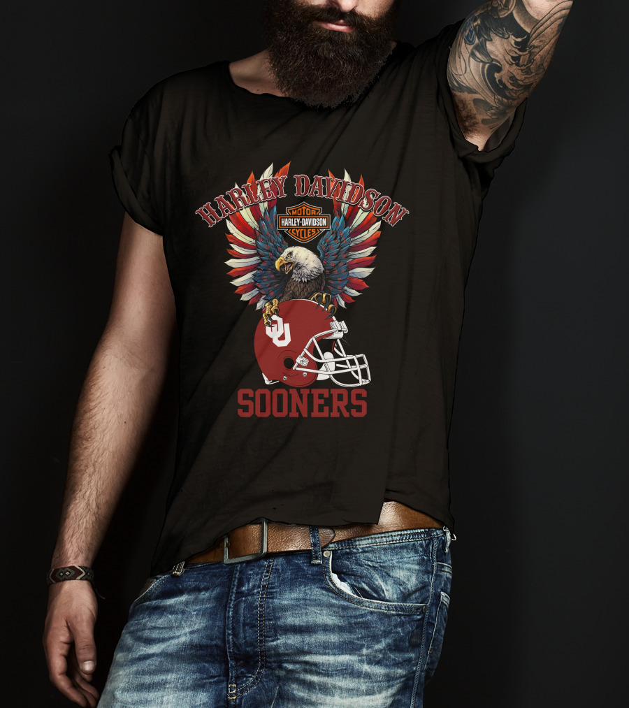 Harley Davidson Motor Cycles Sooners Eagle Oklahoma Helmet T-Shirt