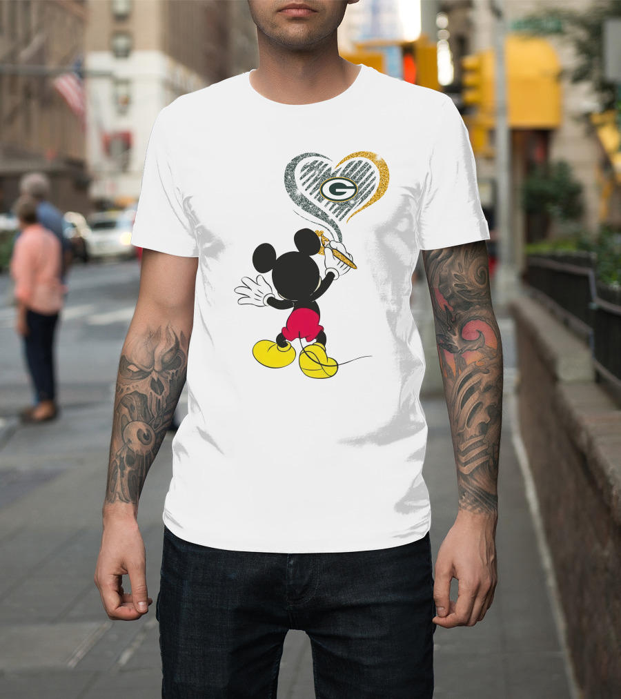 Mickey Mouse Painting Green Bay Packers Heart T-Shirt
