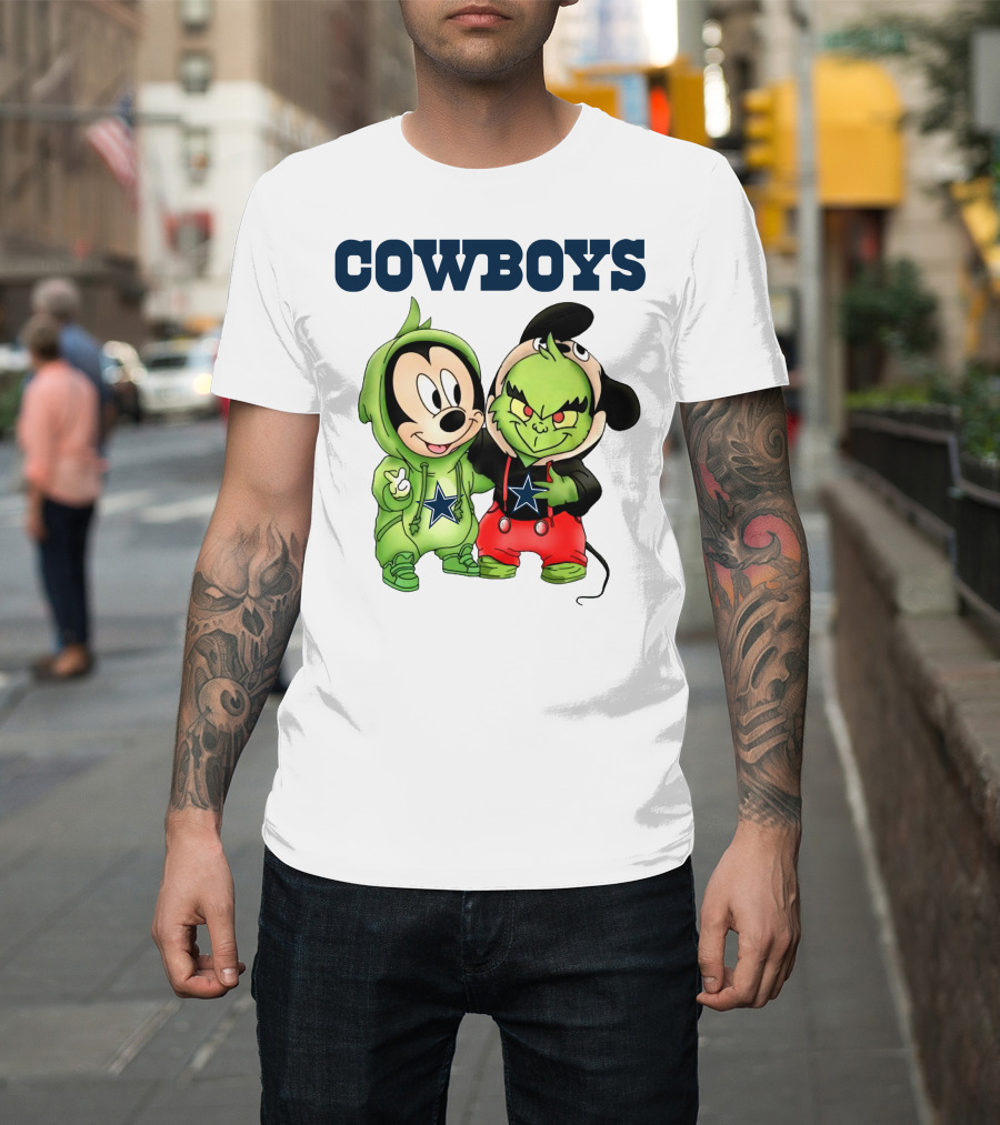 Cowboys Mickey Mouse And Grinch Collaboration Football Fan Style T-Shirt