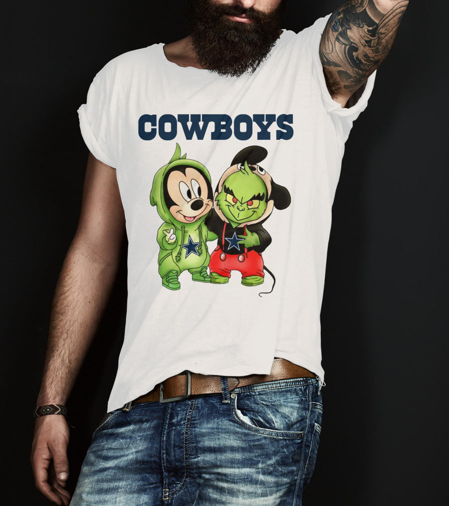 Cowboys Mickey Mouse And Grinch Collaboration Football Fan Style T-Shirt