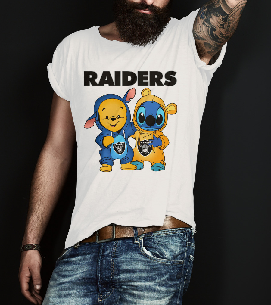 Raiders Pooh-Stitch Crossover Nfl Team Logos T-Shirt