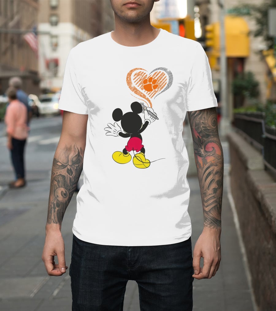 Mickey Mouse Heart Clemson Paw Print T-Shirt
