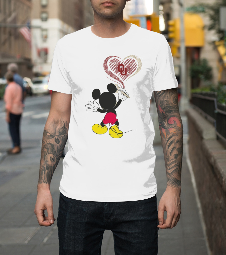 Mickey Painting Ou Heart Oklahoma Sooners T-Shirt
