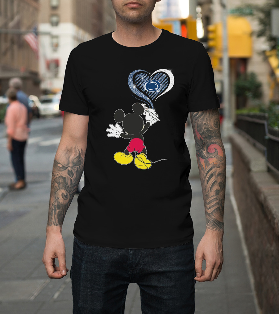 Mickey Mouse Draws Heart with Penn State Nittany Lions T-Shirt