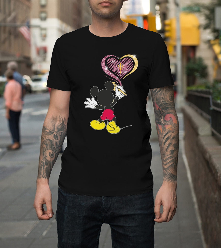 Mickey Mouse Drawing Heart With Arizona State Sun Devils T-Shirt