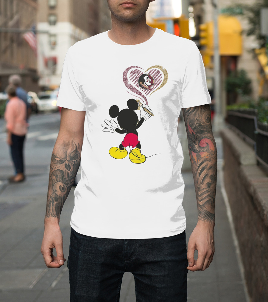 Mickey Florida State Seminoles Heart Logo Art T-Shirt