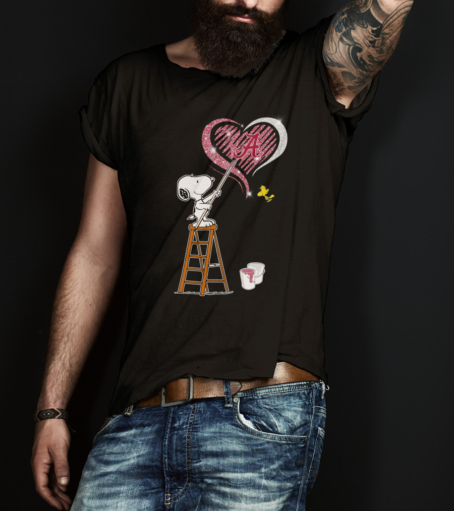 Snoopy Alabama Crimson Tide Heart Peanuts Woodstock T-Shirt
