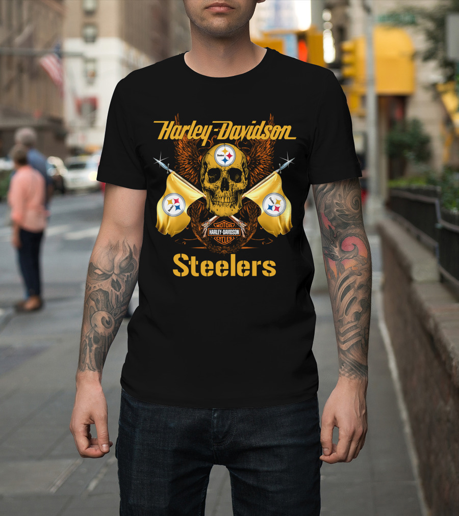 Harley Davidson Steelers Skull Flags T-Shirt