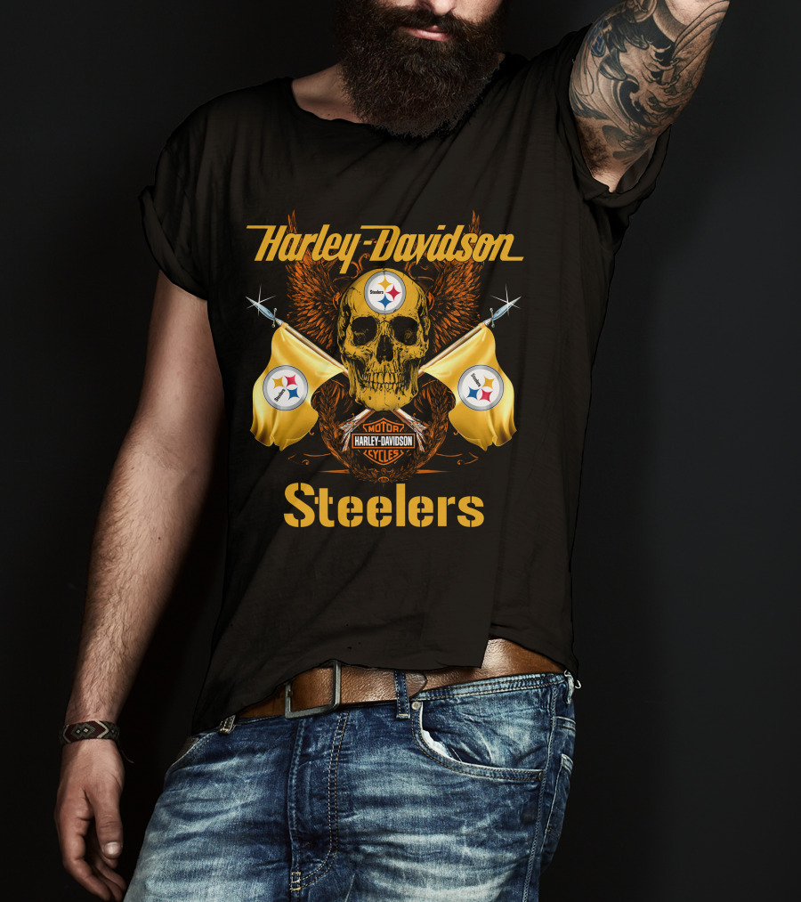 Harley Davidson Steelers Skull Flags T-Shirt