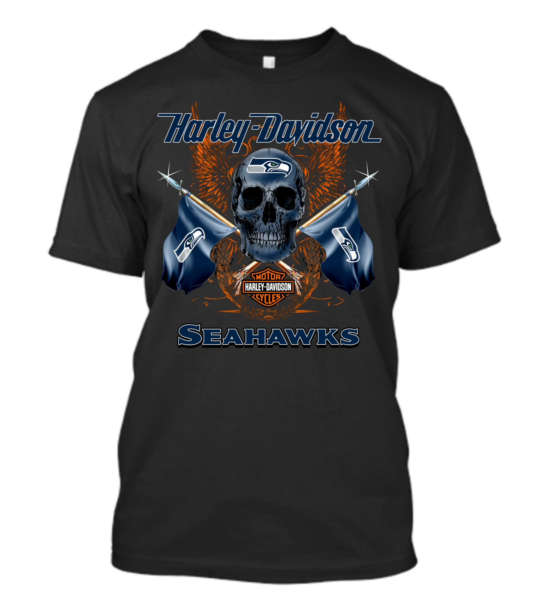 Harley Davidson Seahawks Skull Flags T-Shirt