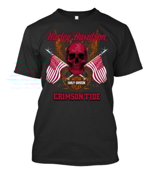 Harley Davidson Crimson Tide Skull Flags Alabama T-Shirt