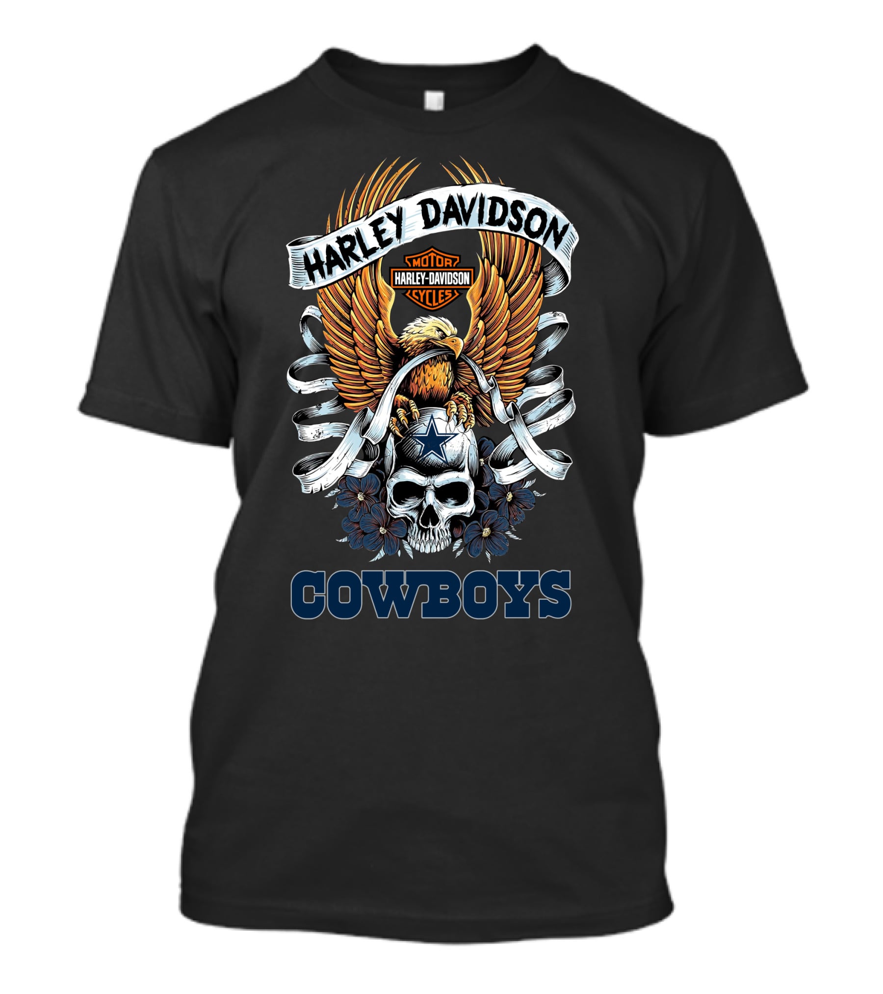 Harley Davidson Motor Cycles Eagle Skull Cowboys T-Shirt